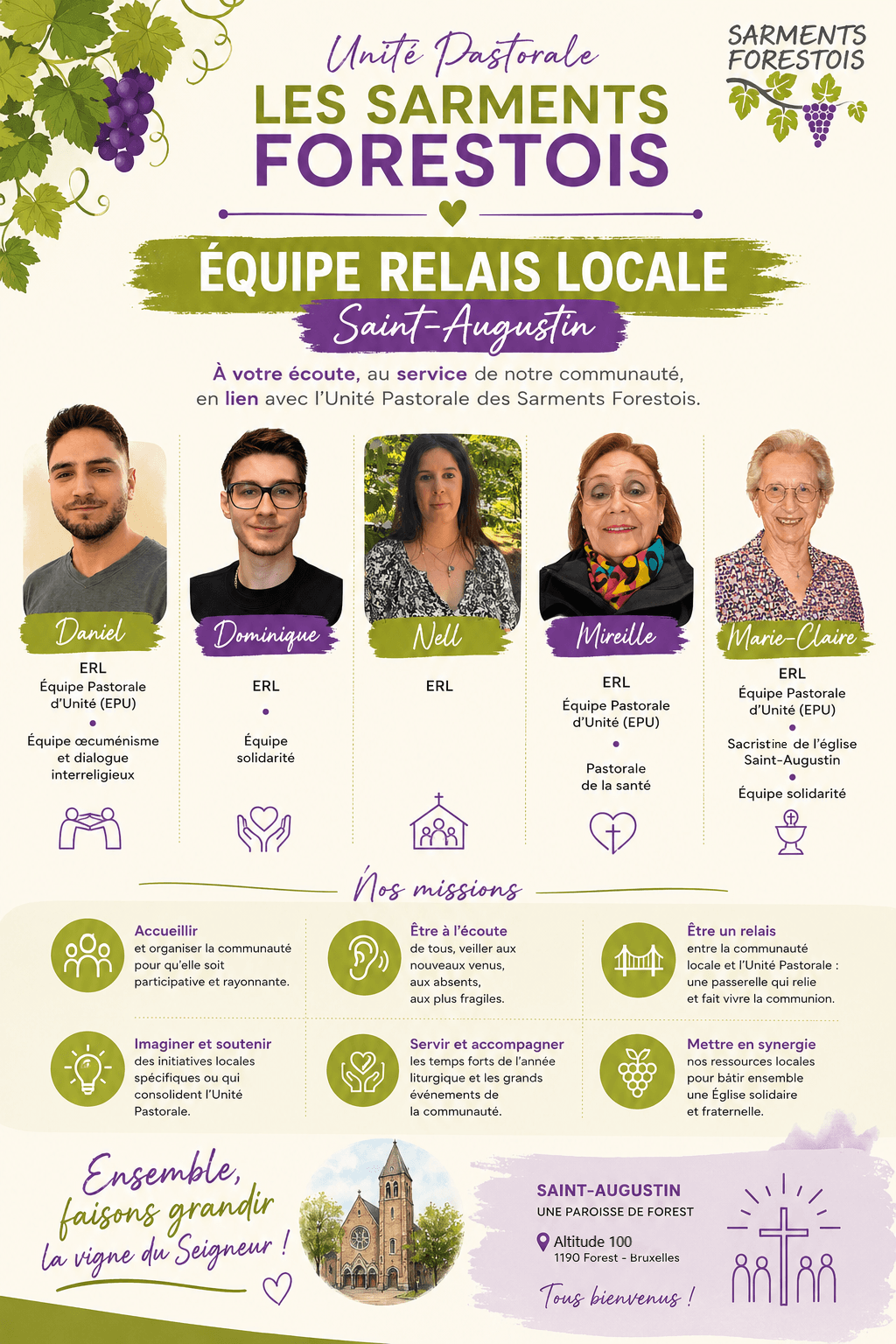 Affiche de l’équipe relais locale de Saint-Augustin présentant ses membres et ses missions